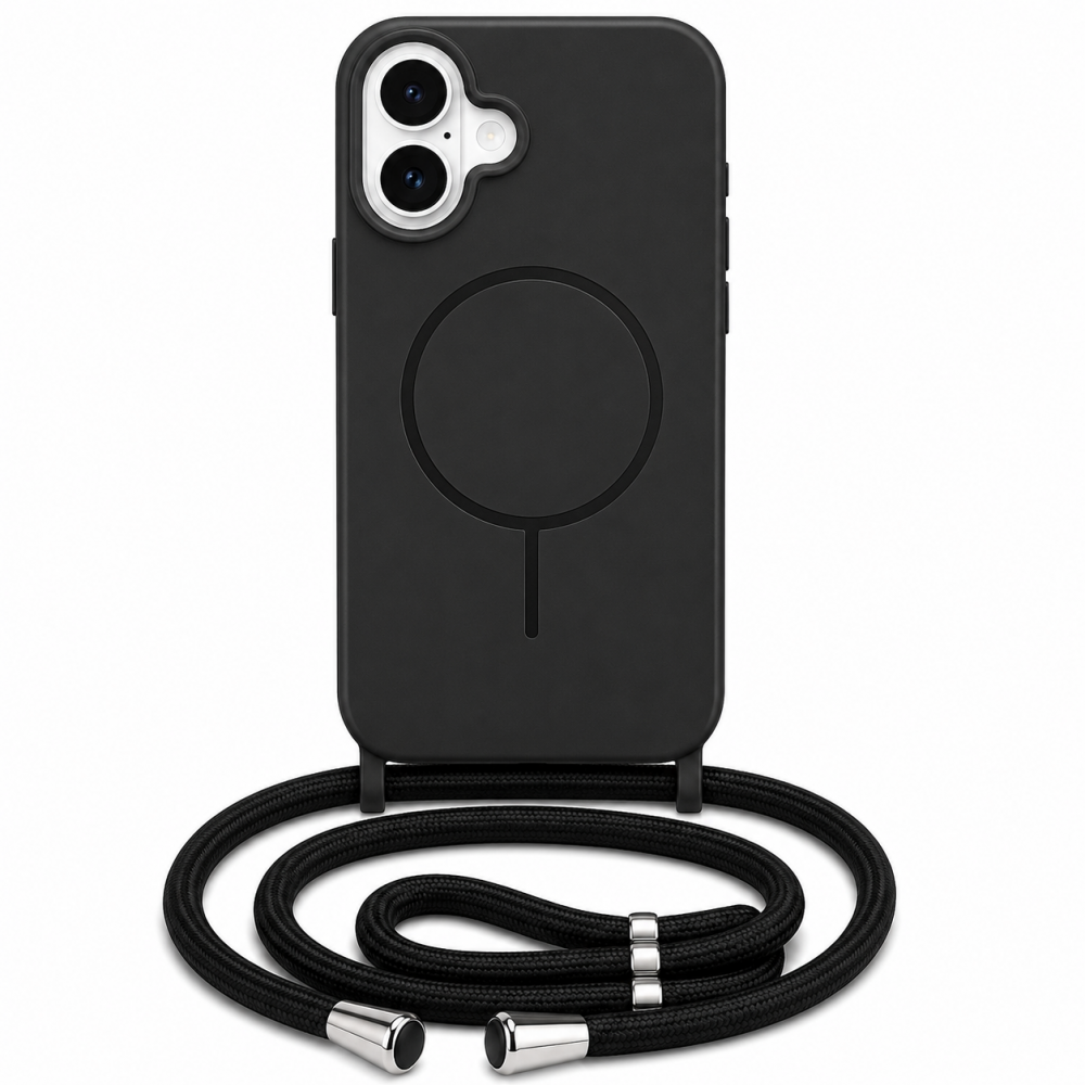 Θήκη iPhone 17 5G Σιλικόνης Με MagSafe & Λουρί Cord –Μαύρο Θήκες iPhone