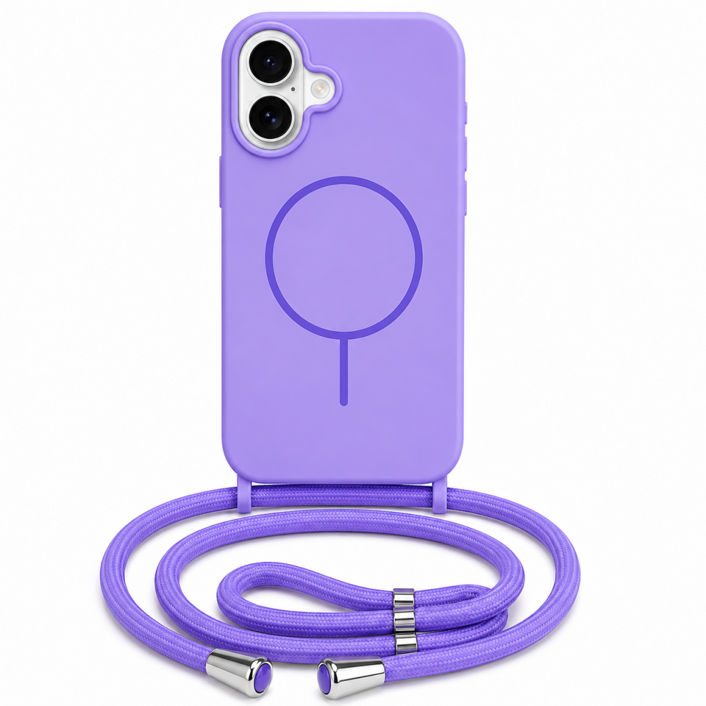 Θήκη iPhone 17 5G Σιλικόνης Με MagSafe & Λουρί Cord –Μωβ Θήκες iPhone