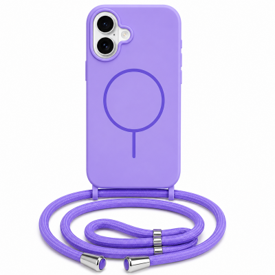 Θήκη iPhone 17 5G Σιλικόνης Με MagSafe & Λουρί Cord –Μωβ