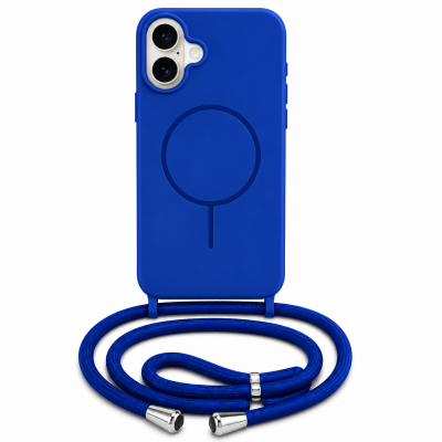 Θήκη iPhone 17 5G Σιλικόνης Με MagSafe & Λουρί Cord –Μπλε