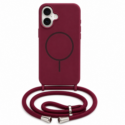 Θήκη iPhone 17 5G Σιλικόνης Με MagSafe & Λουρί Cord –Μπορντό