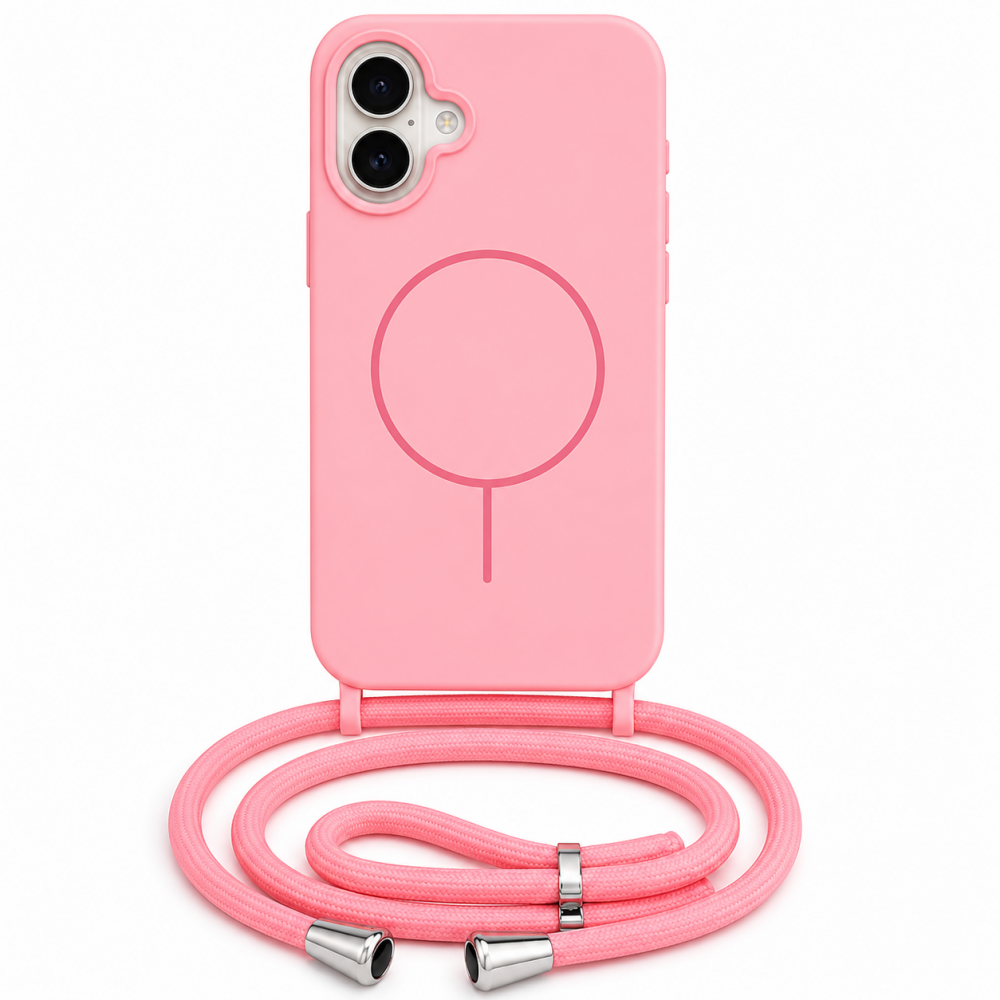Θήκη iPhone 17 5G Σιλικόνης Με MagSafe & Λουρί Cord –Ροζ Θήκες iPhone