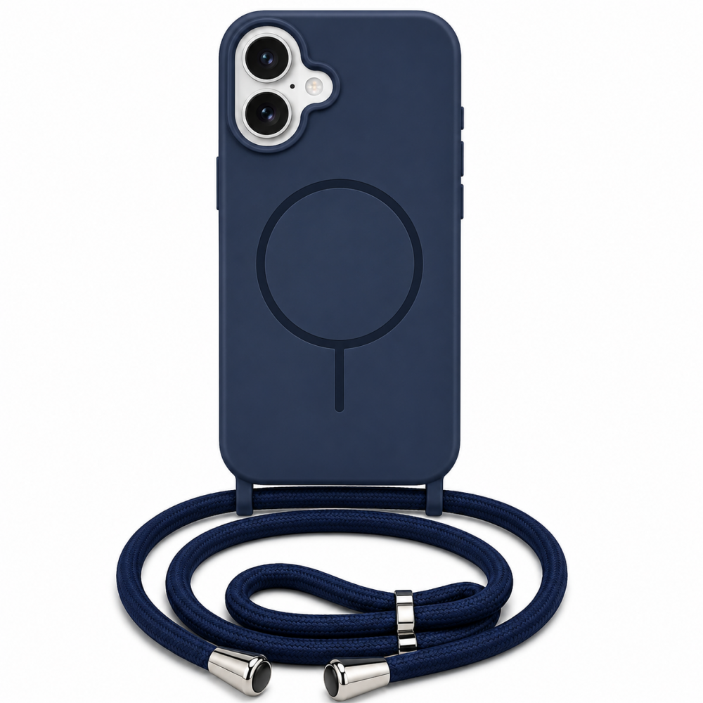 Θήκη iPhone 17 5G Σιλικόνης Με MagSafe & Λουρί Cord –Σκούρο Μπλε Θήκες iPhone
