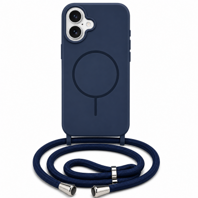 Θήκη iPhone 17 5G Σιλικόνης Με MagSafe & Λουρί Cord –Σκούρο Μπλε