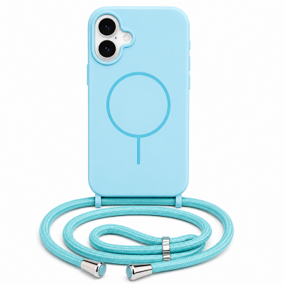 Θήκη iPhone 17 5G Σιλικόνης Με MagSafe & Λουρί Cord –Τιρκουάζ