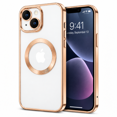Θήκη iPhone 14 Back Cover Golden Luxury Magsafe 3,5 mm Box- Λευκή