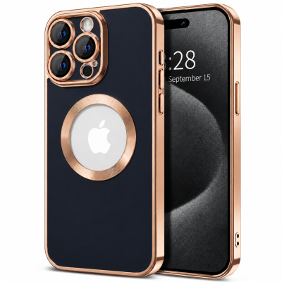 Θήκη iPhone 14 Pro Max Back Cover Golden Luxury Magsafe 3,5 mm Box- Σκούρο Μπλε