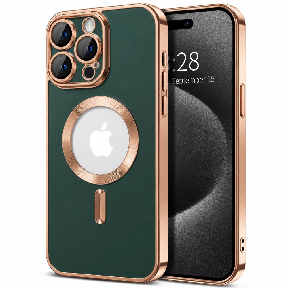 Θήκη iPhone 14 Pro Max Back Cover Golden Luxury Magsafe 3,5 mm Box- Σκούρο Πράσινο Θήκες iPhone