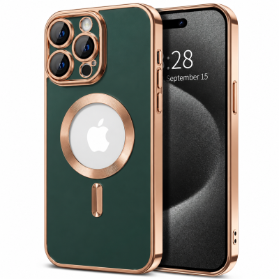Θήκη iPhone 14 Pro Back Cover Golden Luxury Magsafe 3,5 mm Box- Σκούρο Πράσινο