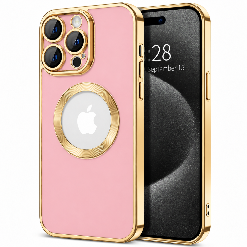 Θήκη iPhone 14 Pro Max Back Cover Golden Luxury Magsafe 3,5 mm Box -Ροζ Θήκες iPhone