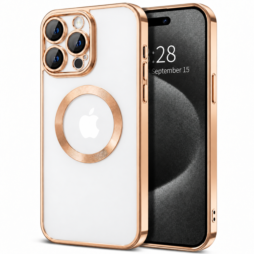 Θήκη iPhone 14 Pro Max Back Cover Golden Luxury Magsafe 3,5 mm Box -Λευκή Θήκες iPhone