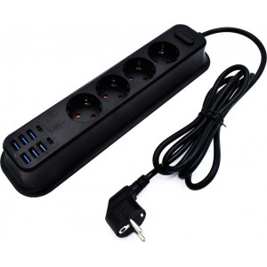 Πολύπριζο 4 Θέσεων με 6 USB και Καλώδιο 2m -Μαύρο Διάφορα