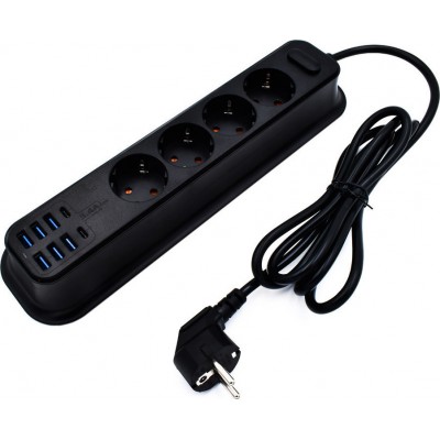 Πολύπριζο 4 Θέσεων με 6 USB και Καλώδιο 2m -Μαύρο