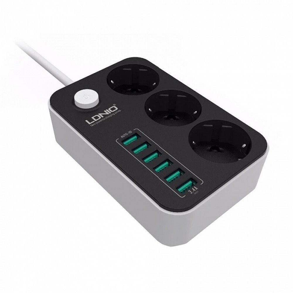 Πολύμπριζο Ασφαλείας LDNIO SE3631 – 3πλό με 6 USB Θύρες & Διακόπτη -Μαύρο Διάφορα