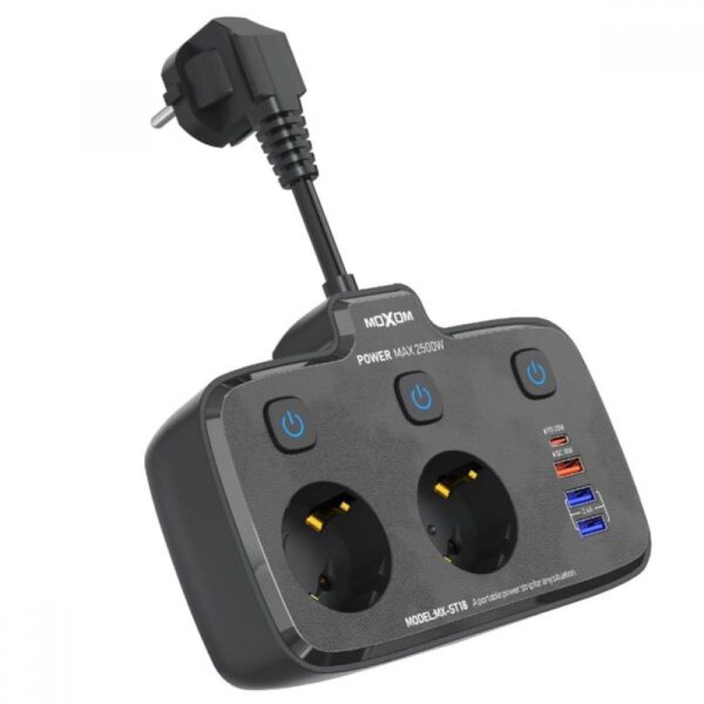 Πολύπριζο Ασφαλείας 2 Θέσεων με Διακόπτη και 4 USB -Μαύρο Διάφορα