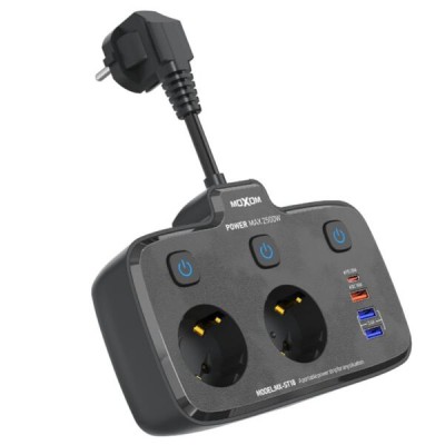 Πολύπριζο Ασφαλείας 2 Θέσεων με Διακόπτη και 4 USB -Μαύρο