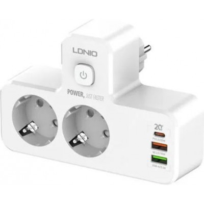 Φορτιστής USB PD 5 Θυρών 20W LDNIO SE2337 με 2 Εξόδους ΕΕ + 2 USB-A + USB-C PD/QC3.0 & LED Φως
