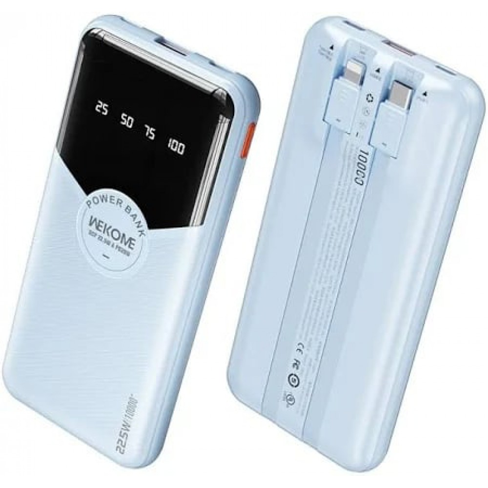 WEKOME WP-59 Power Bank 10000mAh 22.5W – Super Fast Charging, LED Οθόνη & Ενσωματωμένα Καλώδια -Μπλε Αξεσουάρ 