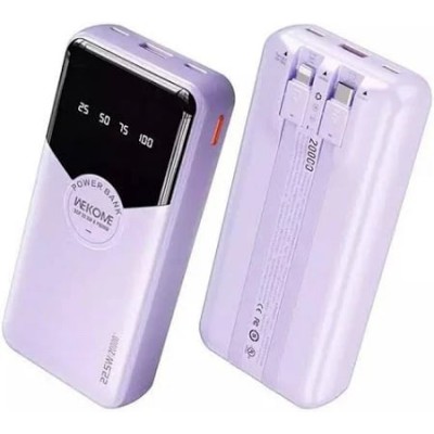 WEKOME WP-59 Power Bank 10000mAh 22.5W – Super Fast Charging, LED Οθόνη & Ενσωματωμένα Καλώδια -Μωβ