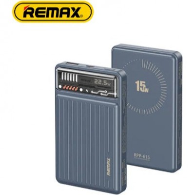 Remax RPP-615 Mini Power Bank 10000mAh – Μαγνητικός Ασύρματος Φορτιστής 15W & Γρήγορη Φόρτιση 22.5W -Μπλε