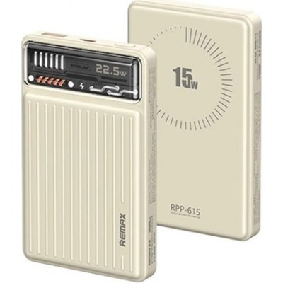 Remax RPP-615 Mini Power Bank 10000mAh – Μαγνητικός Ασύρματος Φορτιστής 15W & Γρήγορη Φόρτιση 22.5W -Λευκό
