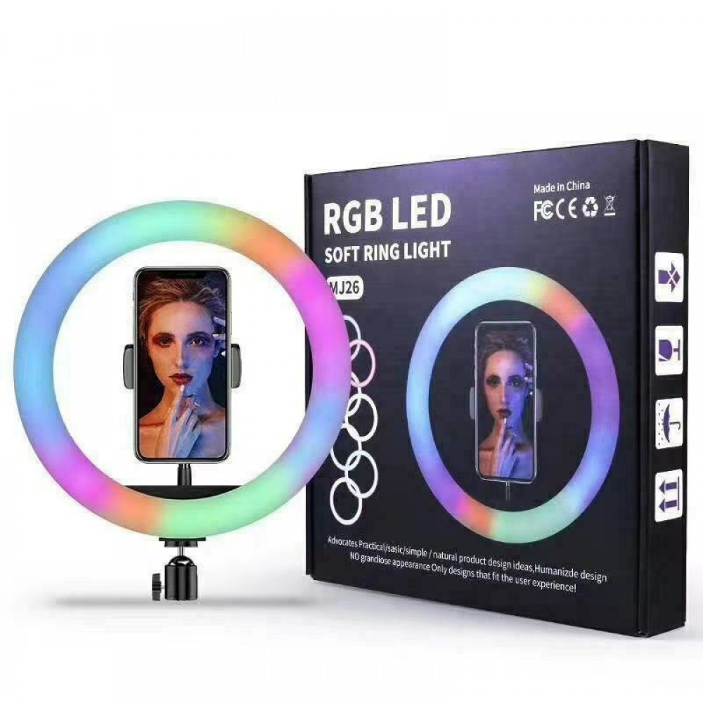 RGB Ring Light RGB Led Ring Light MJ-33 33cm 3000-6000K με Τρίποδο Δαπέδου και Βάση για Κινητό Αξεσουάρ 