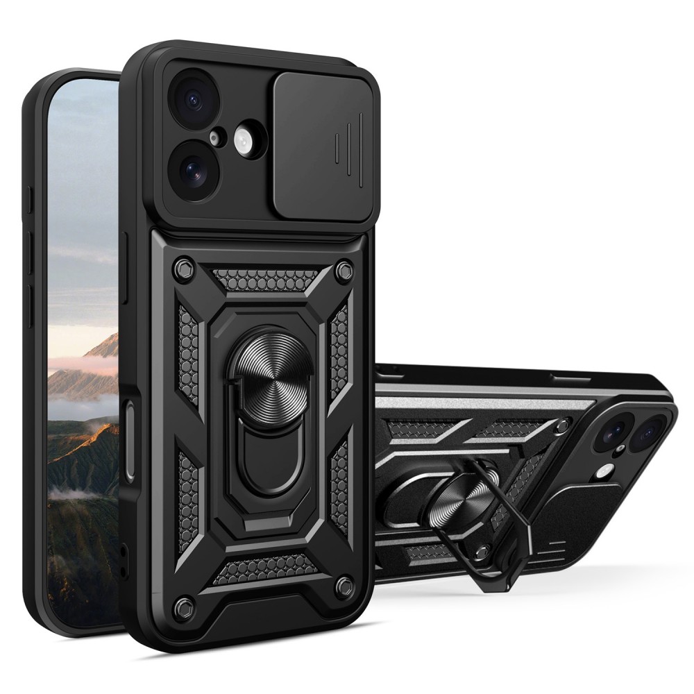 Θήκη Slide Armor Back Cover Για iPhone 16 5G Με Συρόμενη Προστασία Κάμερας –Μαύρο Θήκες iPhone