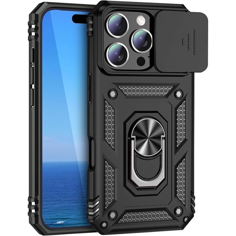 Θήκη Slide Armor Back Cover Για iPhone 15 Pro 5G Με Συρόμενη Προστασία Κάμερας –Μαύρο Θήκες iPhone