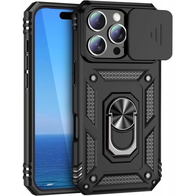 Θήκη Slide Armor Back Cover Για iPhone 15 Pro 5G Με Συρόμενη Προστασία Κάμερας –Μαύρο