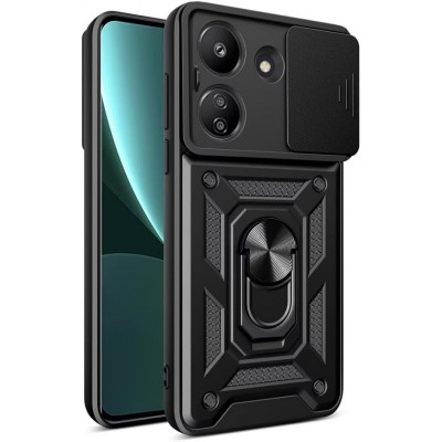 Θήκη Slide Armor Back Cover Για Xiaomi Redmi 13C 4G & 5G / Poco C65 Με Συρόμενη Προστασία Κάμερας –Μαύρο