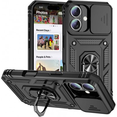 Θήκη Slide Armor Back Cover Για iPhone 16 Plus 5G Με Συρόμενη Προστασία Κάμερας –Μαύρο