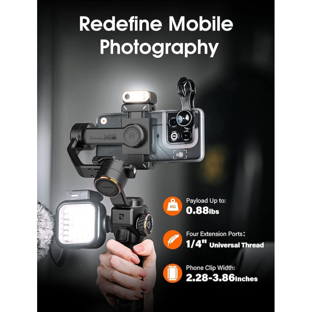 Hohem iSteady M6 Kit (with Fill Light & AI sensor) Gimbal Κινητού με Σταθεροποιητή 3 Αξόνων και 18 ώρες λειτουργίας -Μαύρο Διάφορα