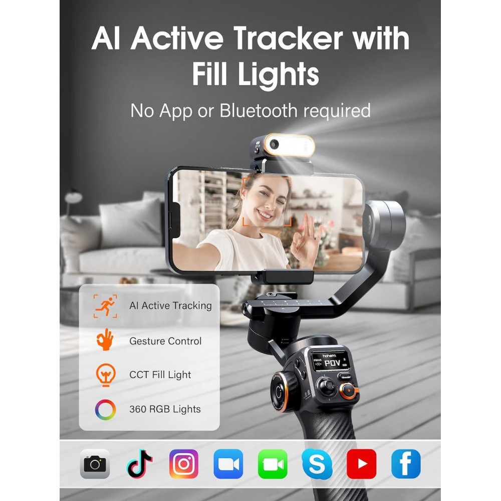 Hohem iSteady M6 Kit (with Fill Light & AI sensor) Gimbal Κινητού με Σταθεροποιητή 3 Αξόνων και 18 ώρες λειτουργίας -Μαύρο Διάφορα