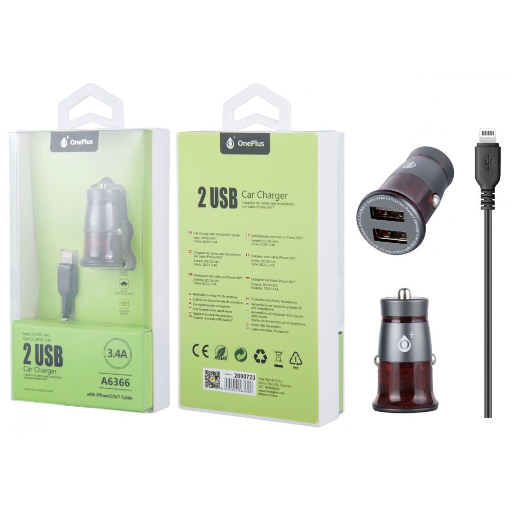 Car Charger 2USB Φορτιστής Αυτοκινήτου & Καλώδιο Lightning 3.4A  - Red Αξεσουάρ 