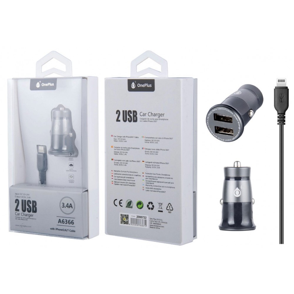 Car Charger 2USB Φορτιστής Αυτοκινήτου & Καλώδιο Lightning 3.4A  - Black Αξεσουάρ 