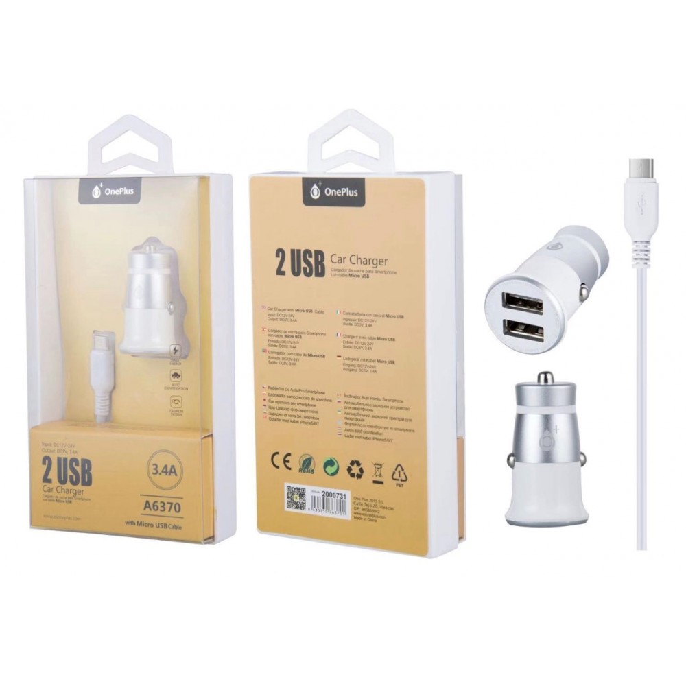 Micro Car Charger 2USB Φορτιστής Αυτοκινήτου & Καλώδιο 3.4A  - White Αξεσουάρ 