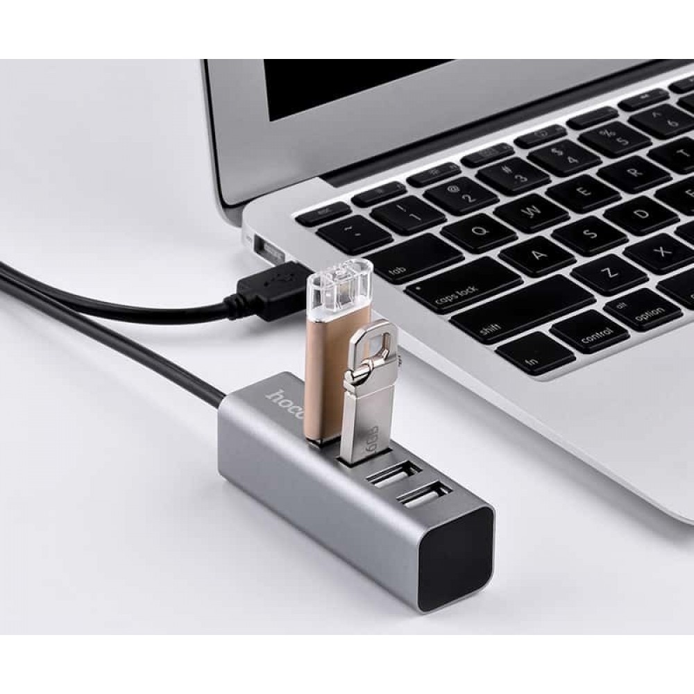 USB 2.0 Hub Hoco HB1 4 Θέσεων -Γκρι Usb Hub