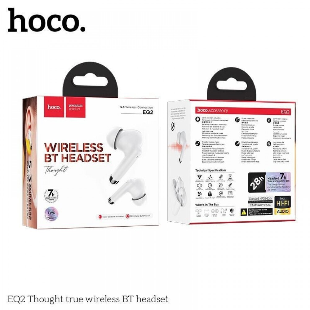Bluetooth Handsfree Hoco EQ2 In-ear με Θήκη Φόρτισης -Λευκό Αξεσουάρ 