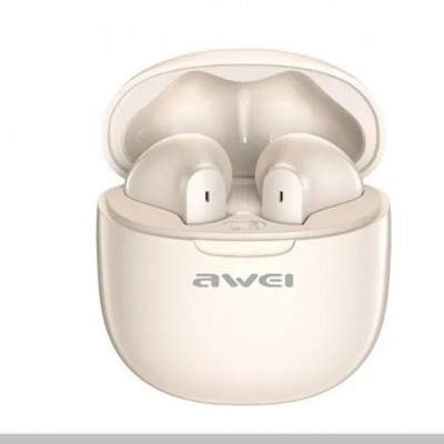 Awei T68 ENC Earbud Bluetooth Handsfree Ακουστικά με Θήκη Φόρτισης -Μπεζ
