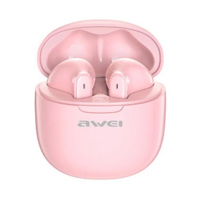 Awei T68 ENC Earbud Bluetooth Handsfree Ακουστικά με Θήκη Φόρτισης -Ροζ