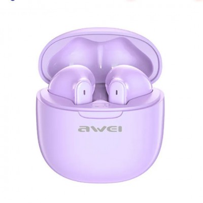 Awei T68 ENC Earbud Bluetooth Handsfree Ακουστικά με Θήκη Φόρτισης -Μωβ