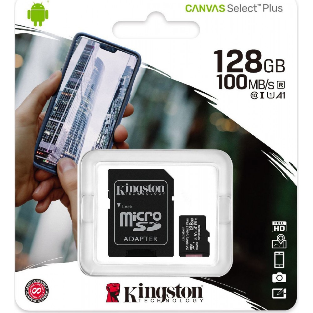 Κάρτα μνήμης 128GB, Kingston MicroSDHC 128GB & Sd Adapter Αξεσουάρ 
