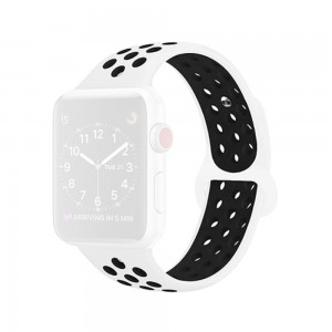 Ανταλλακτικό Λουράκι Σιλικόνης Apple Watch 5/4/3/2/1 - 44/42mm -Λευκό/Μαύρο Αξεσουάρ 