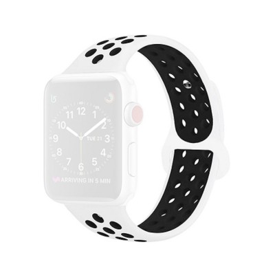 Ανταλλακτικό Λουράκι Σιλικόνης Apple Watch 5/4/3/2/1 - 44/42mm -Λευκό/Μαύρο
