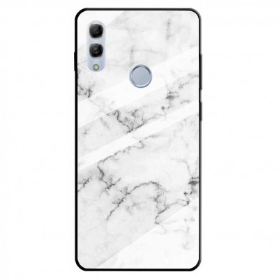 Θήκη Huawei Honor 10 Lite / P Smart 2019 με Pop Socket Marble Άσπρο & Περιμετρικά Μαύρο  