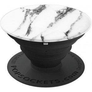 Θήκη Huawei Honor 10 Lite / P Smart 2019 με Pop Socket Marble Άσπρο & Περιμετρικά Μαύρο   Θήκες Smartphone
