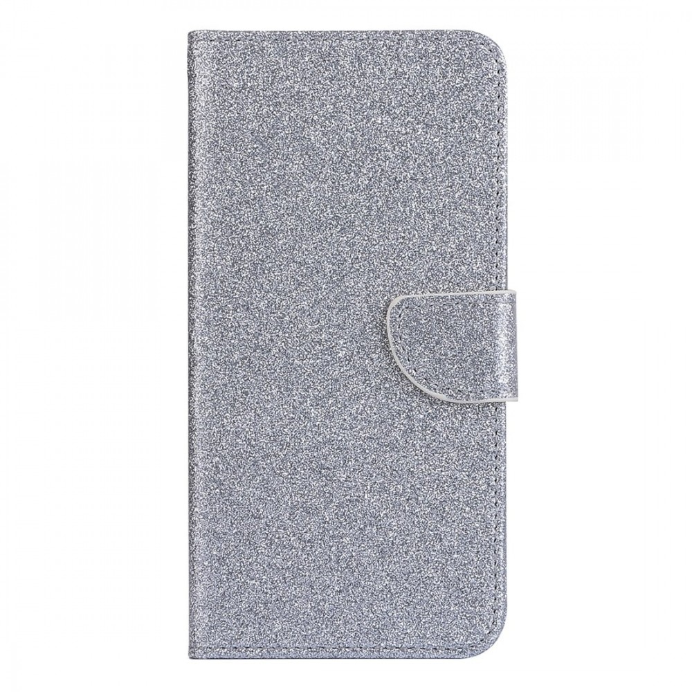 Θήκη Huawei Y6 2019 Bling Glitter PU Leather Flip Wallet -Gray Silver Θήκες Smartphone
