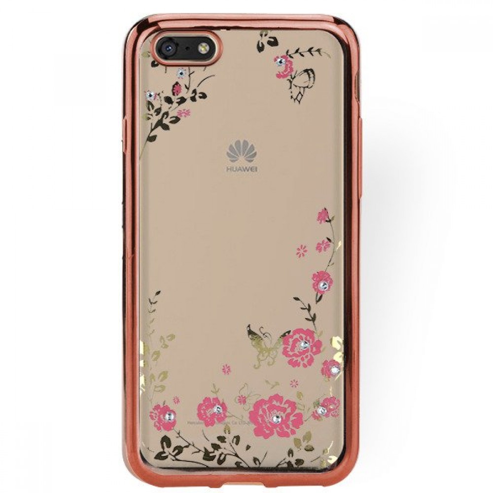 Θήκη Huawei Y5 2018 Σιλικόνης με Στρας Forcell Strass TPU Case Diamond Garden  -Rose Gold  Θήκες Smartphone