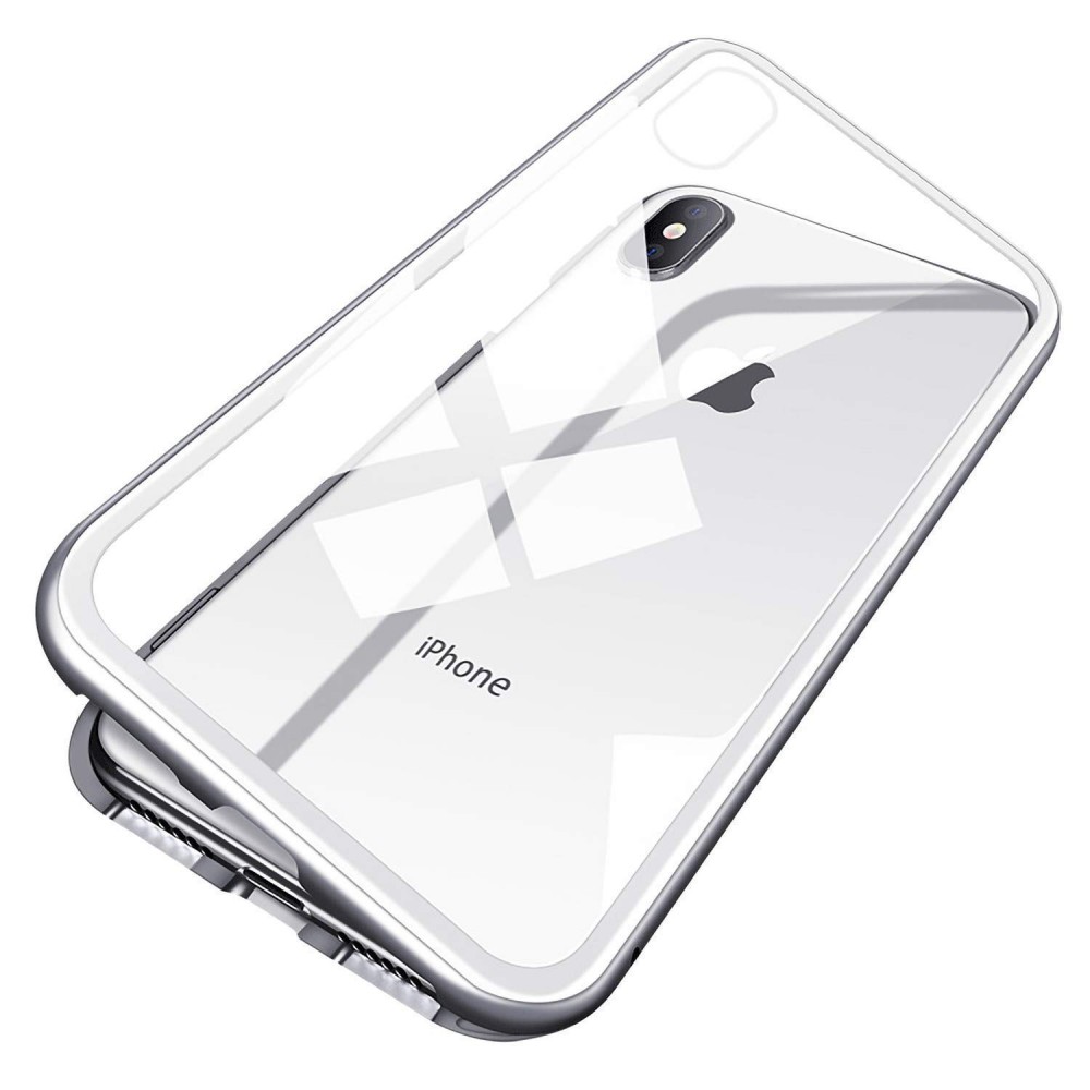 iPhone Xs Max Μαγνητική Μεταλλική Θήκη Detachable Metal Frame με Πίσω Όψη από Tempered Glass Ασημί Διάφανη Θήκες iPhone