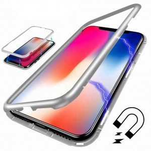 iPhone Xs Max Μαγνητική Μεταλλική Θήκη Detachable Metal Frame με Πίσω Όψη από Tempered Glass Ασημί Διάφανη Θήκες iPhone